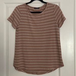 Dusty Rose Stripped T-shirt with Button Detail
